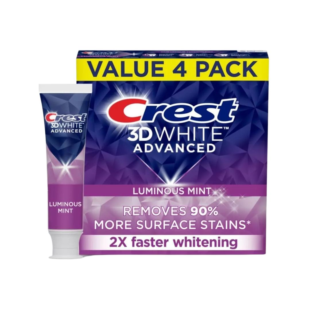 Crest 3D White Advanced Luminous Mint Whitening Toothpaste (Pack of 4) - Pearly Whites UK