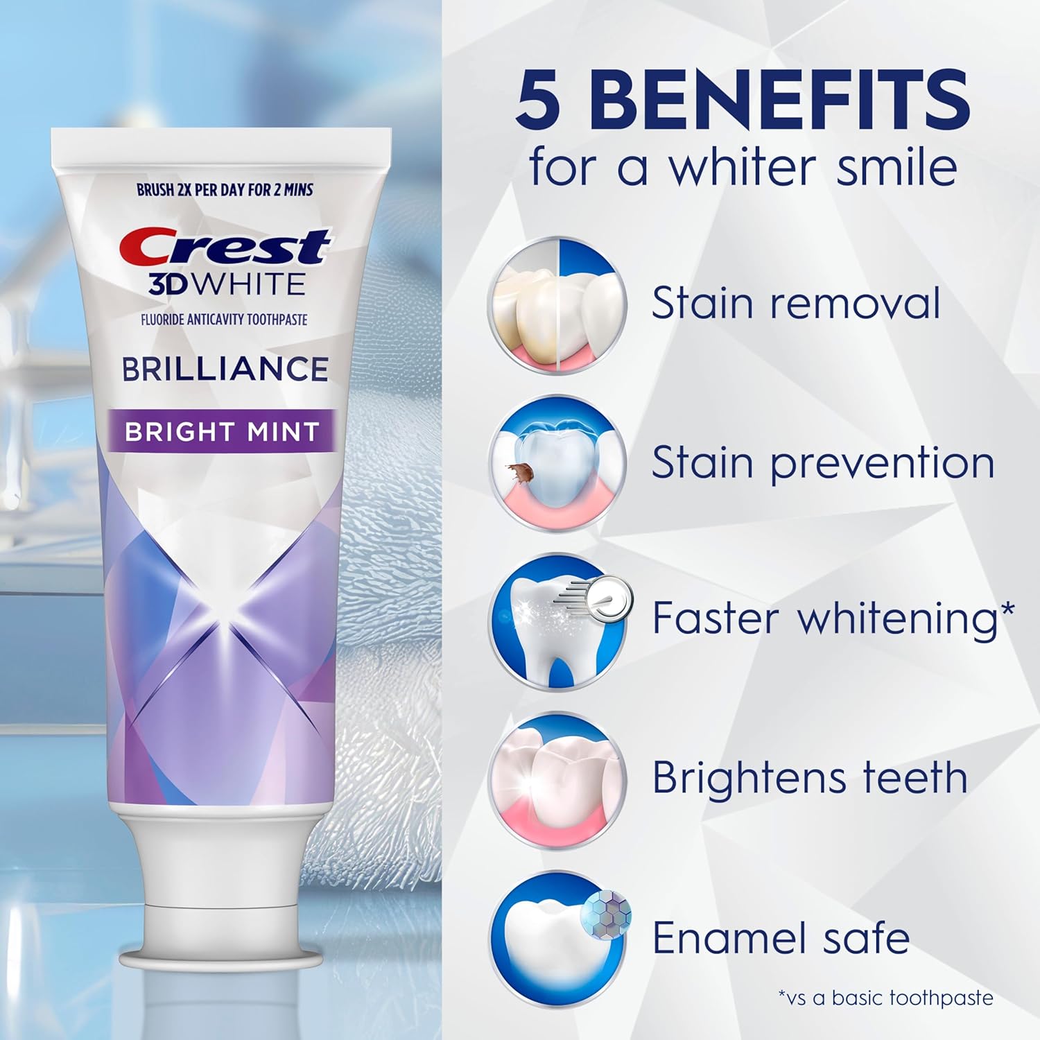 Crest 3D White Brilliance Bright Mint Teeth Whitening Toothpaste (Pack of 3)
